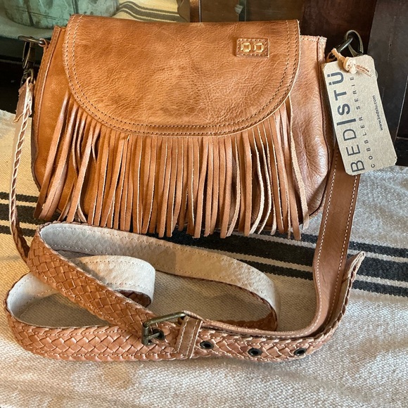 NWT Bed Stu Leather Eastend Fringe Crossbody Bag Clutch Tan Dip Dyed Retail $165 - Picture 13 of 14